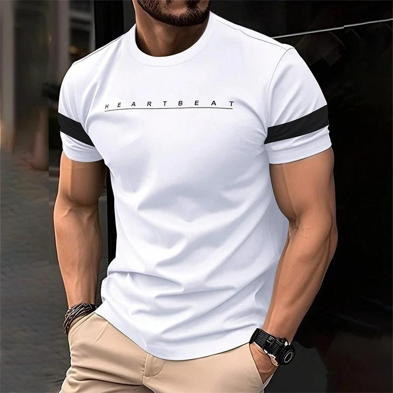 Fashionable men's printed T-shirt with round neck and short sleeves