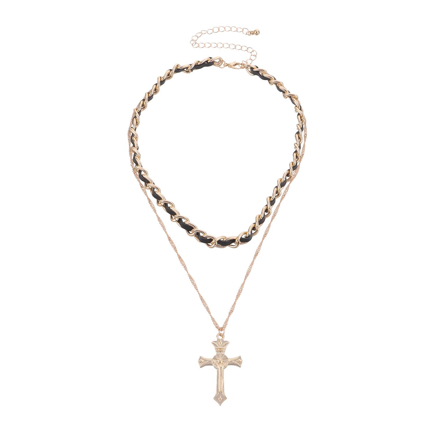 European and American jewelry, retro cross personalized women s necklace, fashion trend black belt золотой