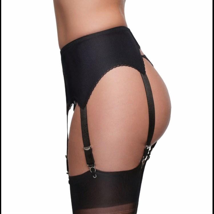 European & American Lace Trim High Waist Adjustable 6-Garter Belt with Metal Buckle - Plus Size for Women