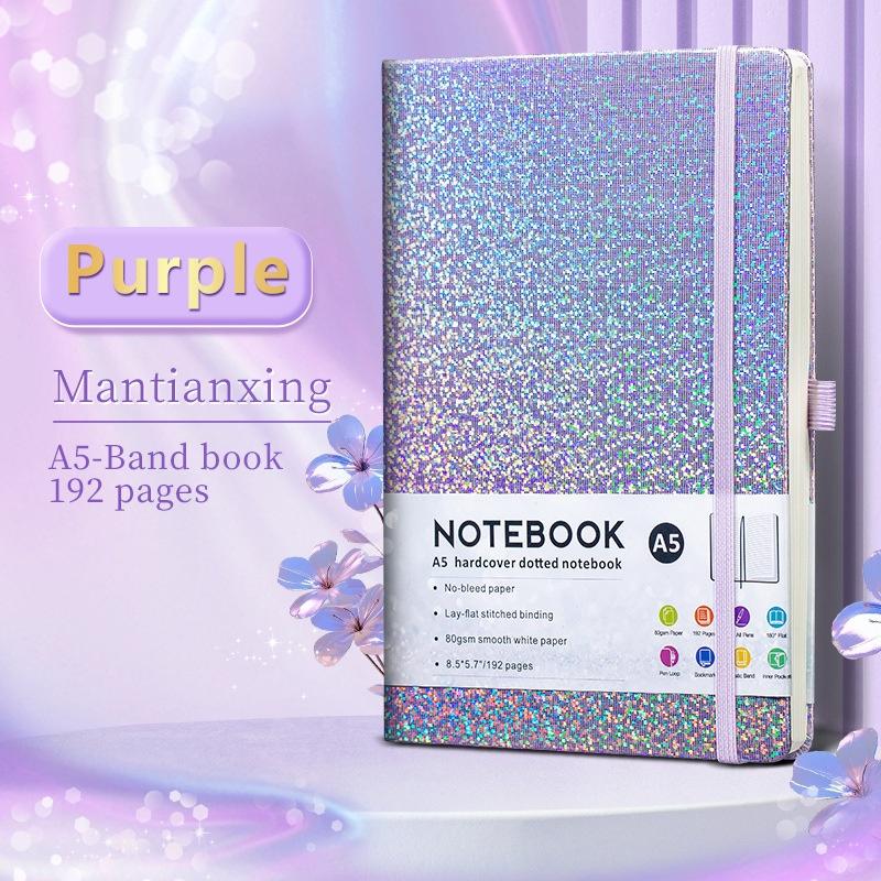 A5 Starry Sky Strap Notebook Pu Leather Cover Business Office Tape Pen Insert Elastic Tape Notebook A1