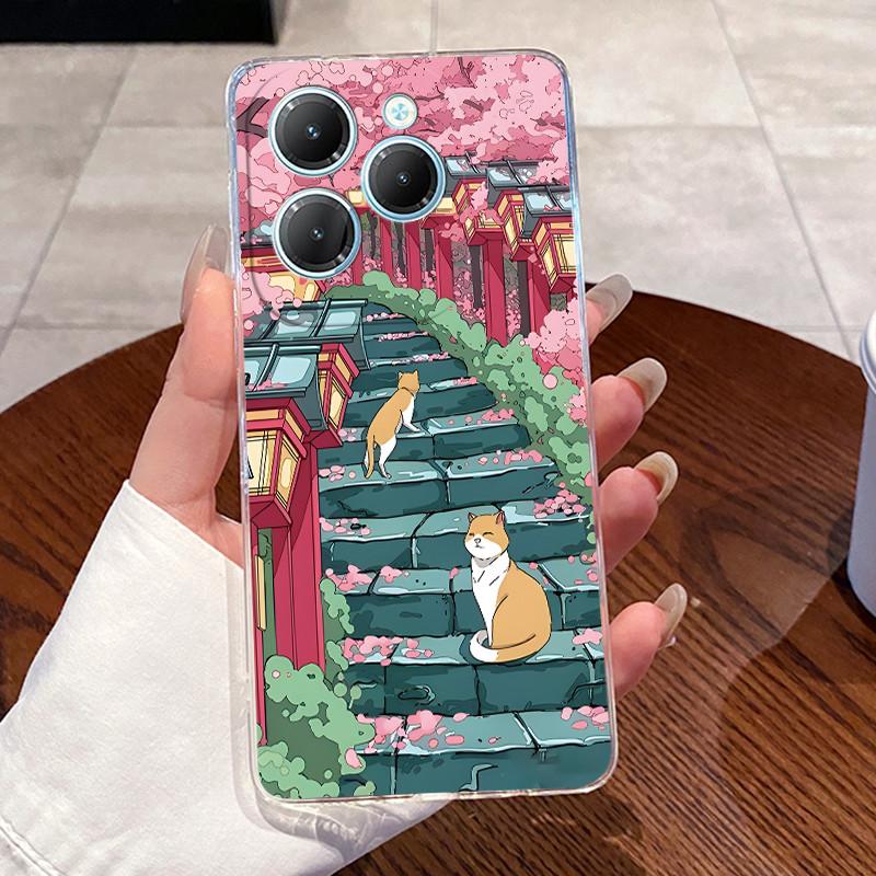 For Infinix Hot 40 Pro Case X6837 Aesthetic Cute Cat Casing Soft TPU Bumper Infinix Hot40Pro 40i Transparent Silicone Back Cover