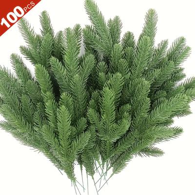 100pcs 9.84-Inch Realistic Pine Branches - For Weddings, Bedrooms Christmas Tree Decorations, 3D, Artificial Christmas Branch