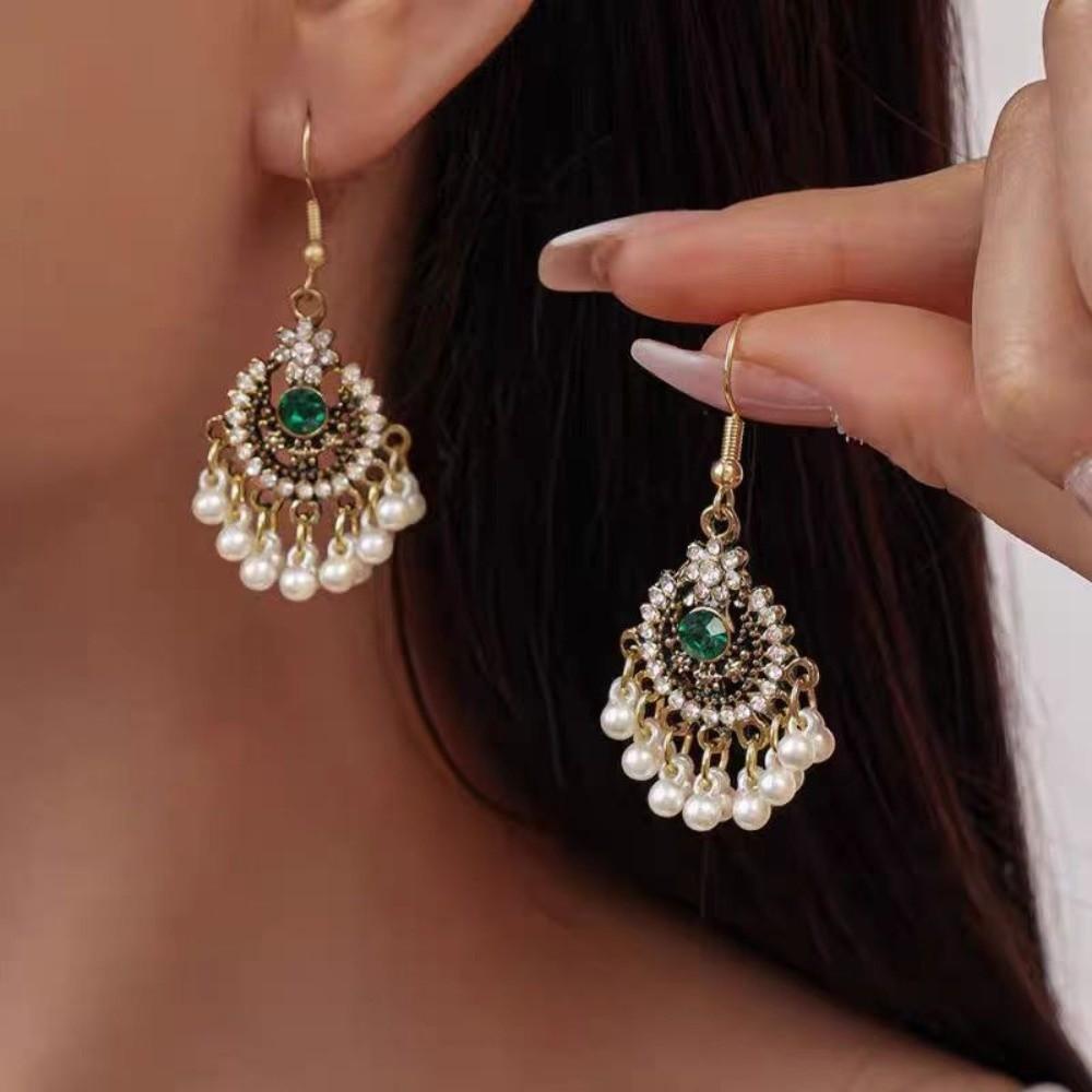 Imitation Pearl Tassel Drop Earrings Hook Piercing Exaggerated Tassel Earrings  Girls Gift