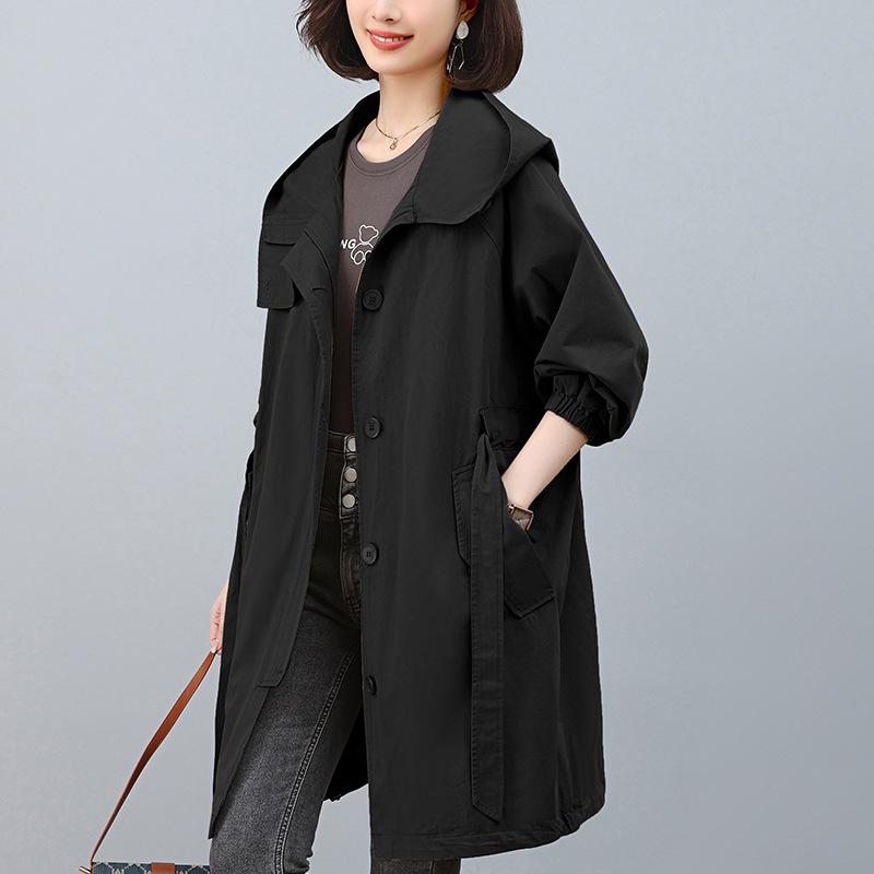 Plus Size Mid-Length Trench Coat for Women - 2024 Autumn Fashion, Loose-Fit & Slimming Design