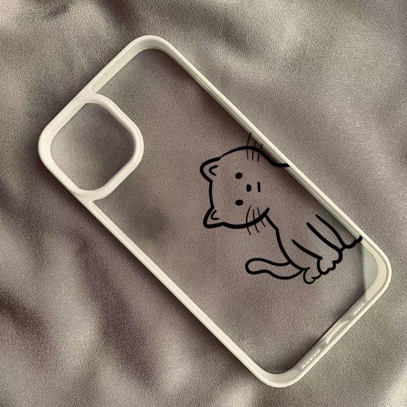 Minimalist Line Art Cat Phone Case for iPhone 17 16 15 14 13 12 11 Series Pro Max Plus Double Layer Protection
