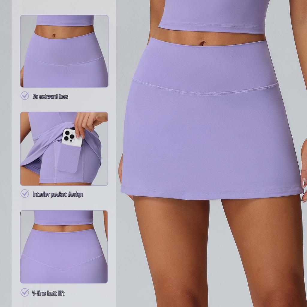 Women's High-Waist Tennis Skirt with Built-in Shorts - Anti-Exposure Faux Two-Piece for Sports & Yoga