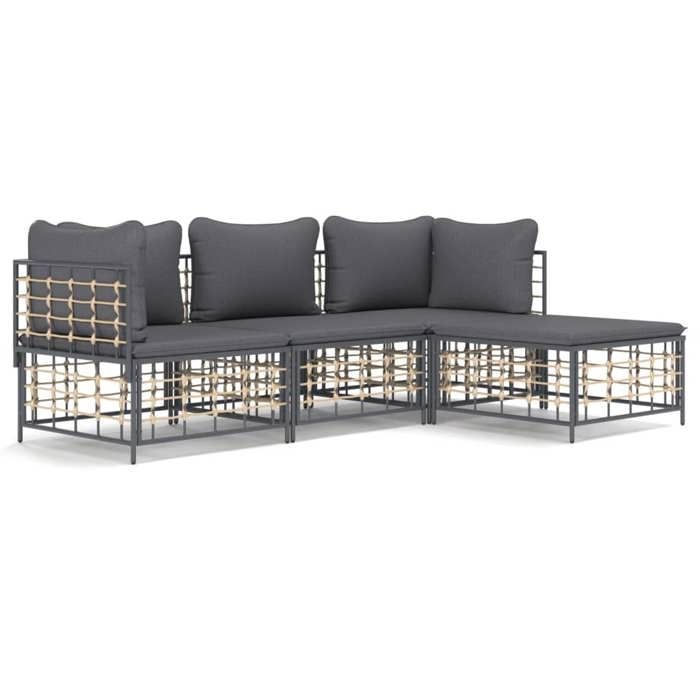 VidaXL Salon de jardin 4 pcs avec coussins anthracite résine tressée, ensemble de salon, ensemble de salon d'extérieur, 3186739