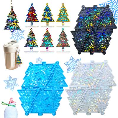 Holographic Christmas Tree Pendant Silicone Mold Ornaments Silicone Mould Resin Casting Molds Christmas Crafts Supplies