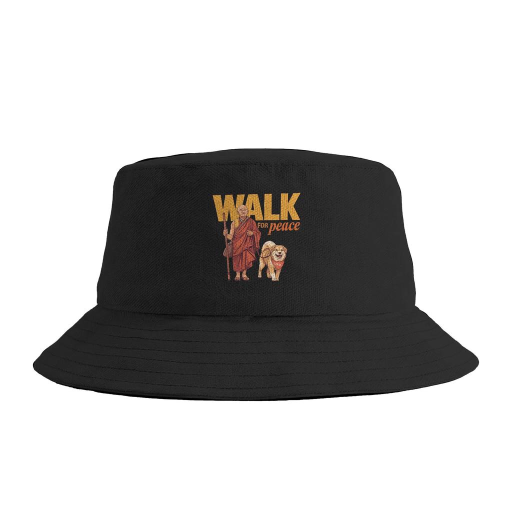 Couple Peace Minimalist Zen Art Walk For Peace Monks With Aloka Dog Bucket Hat Foldable Fisherman Hats Summer Classic Caps