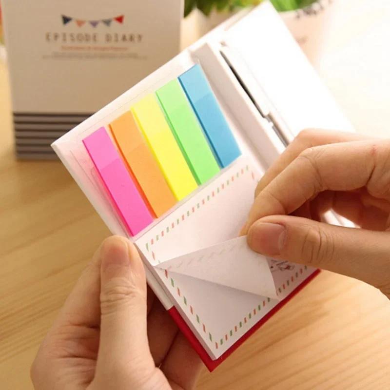 1 Set of Stationery New Creative Cute Hard Shell Notepad Combination Convenient Sticker Notebook with Pen Stationery Random