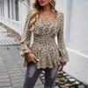 Dámské topy s balónovými rukávy, mori elegantní, květinové, s dlouhým rukávem