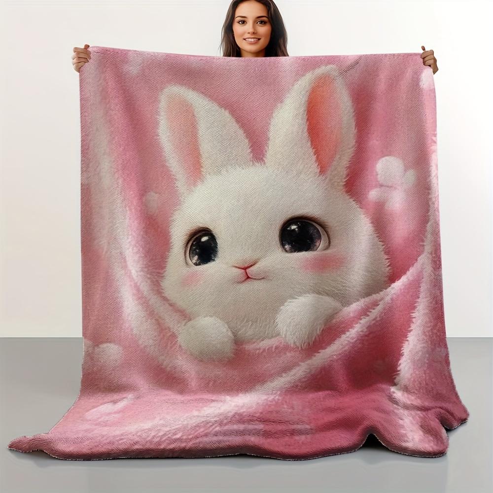 VIKAMA Entzückende Kaninchen Plüschdecke Winter Reisebegleiter Warme Bettwäsche Feiertagsgeschenk Weiche und Gemütliche Rosa Flauschige Decke