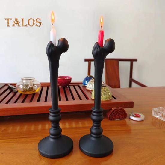 Halloween Candle Holder Resin Human Bone Candlestick Tray Taper Candle Holder Gothic Home Table Decor for Halloween Party