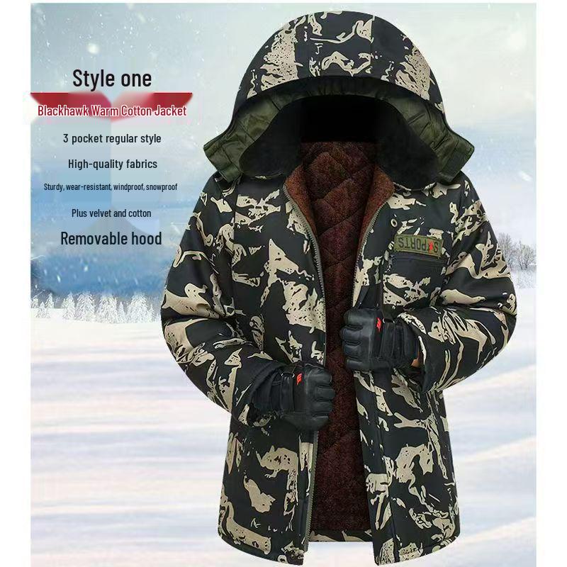 Camouflage Velvet-Padded Winter Work Jacket: Warm, Thick, Mid-Length, Cold-Resistant