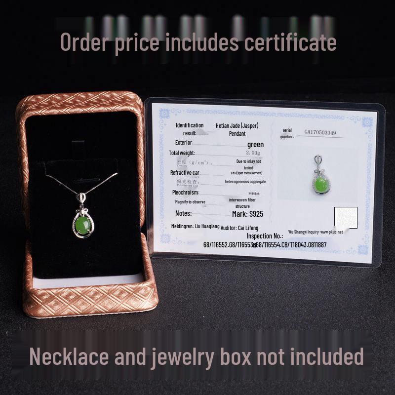 Certified 925 Sterling Silver Jade Necklace with Hollow Jasper Pendant - Elegant Gift for Mom