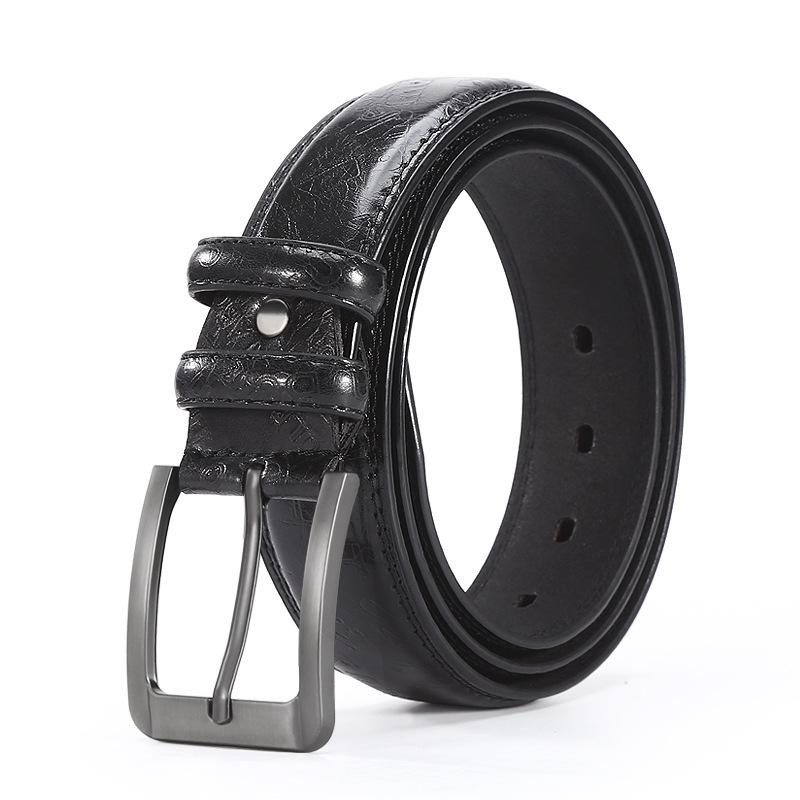 

Мужской ремень из сплава с тисненой пряжкой, повседневный, высококлассный, деловой, из коровьей кожи с пряжкой With buckle 125cm чёрный