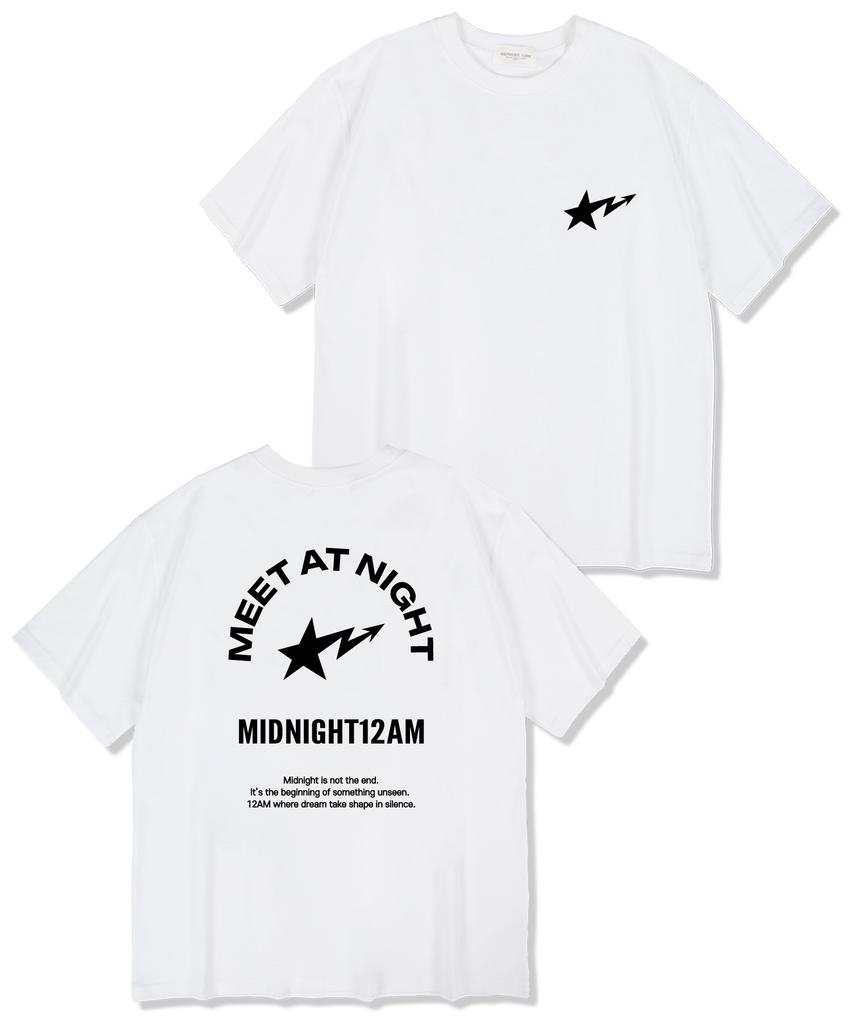 MIDNIGHT12AM Meet & Night Oversized Short Sleeve T-Shirt White