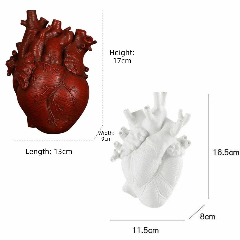 Resin Heart Shaped Vase Multiple Sockets White/Red Desktop Flower Pot Sculpture Design Dried Flower Container