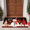 1pc Festive Christmas Door Mat - Red & Black Plaid with Snowman & Tree Design, Non-Slip, Washable Polyester Mat for Entryway, Ki