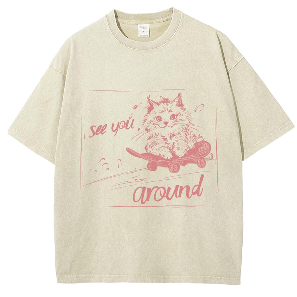 Simplicity Men s Washed Vintage T-Shirts Street Hip Hop Retro Punk Gothic Harajuku Casual Cotton Short Sleeve Cat S