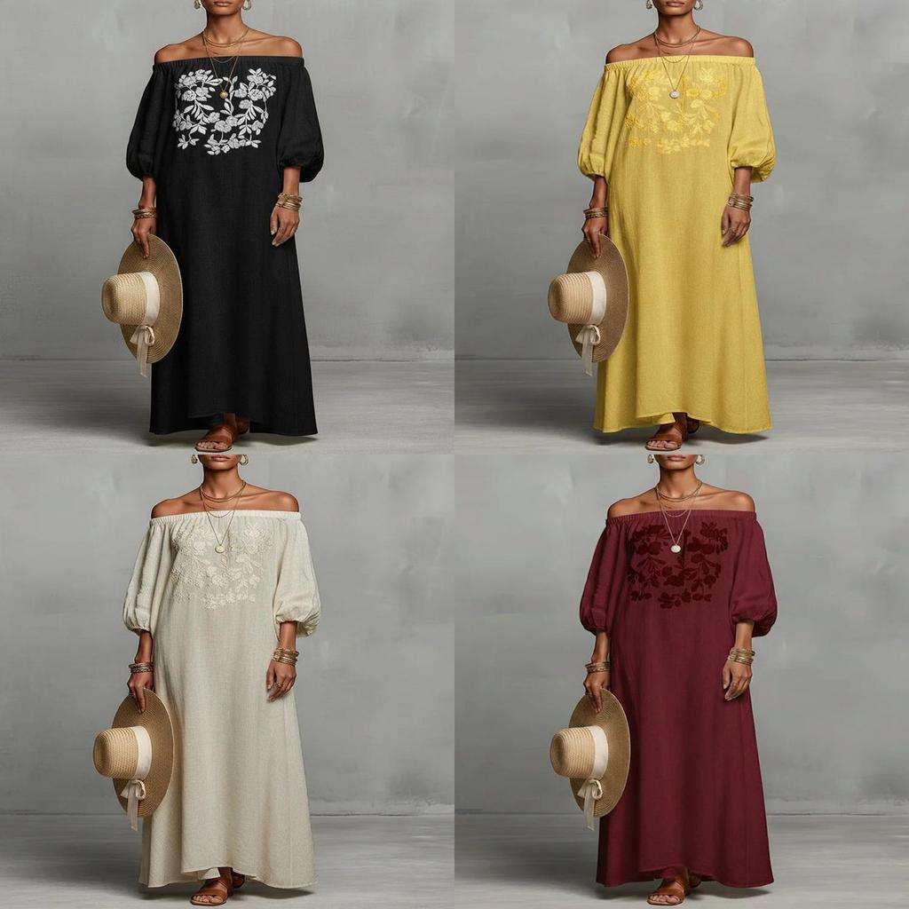 Elegant Floral Off Shoulder Maxi Dress With Embroidery For Casual Spring Occasion