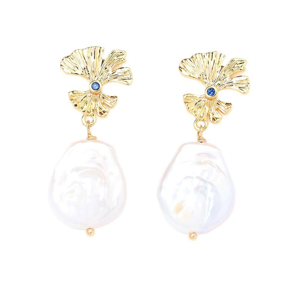 French elegant retro natural, baroque special-shaped pearl earrings gold-plated two-color 925 silver needle atmospheric earrings for women