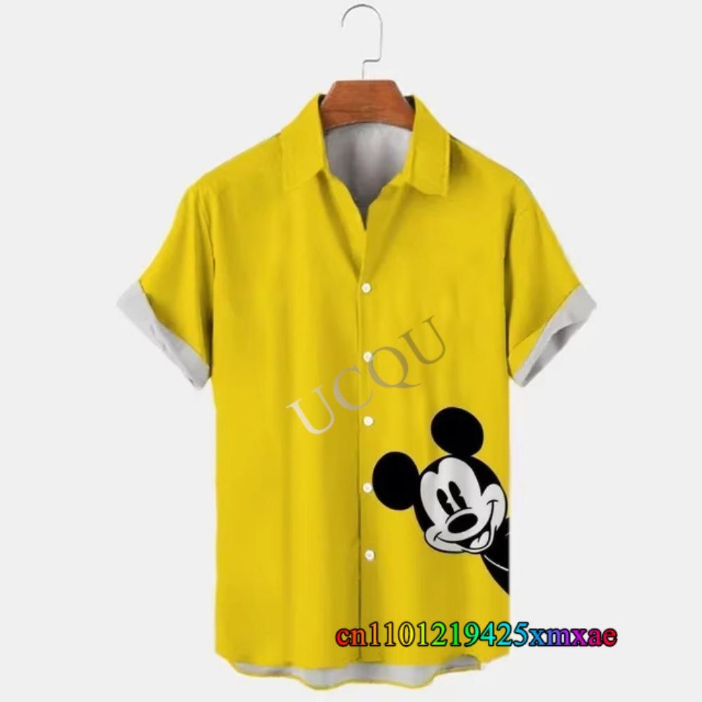 Verano Estampado de Dibujos Animados de Mickey Mouse Camisa de Hombre Estilo Hawaiano con Solapa Manga Corta Casual Moda para Vacaciones en la Playa Tops Oversized