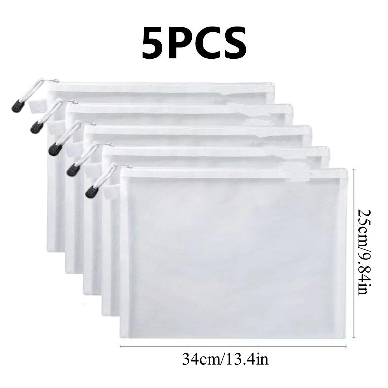 5pcs Nylon Mesh File Bag A4 A5 A6 Transparent Zipper Office Student Pen Bag Cosmetic Puzzle Storage Bag Portable Travel Storage