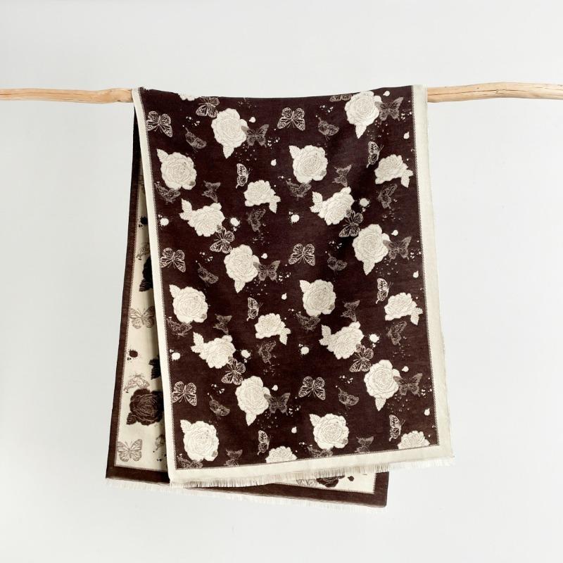New elegant flower scarf commuting temperament fashionable high-end versatile imitation cashmere going out shawl women