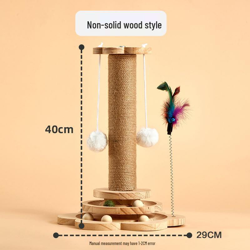 Durable Solid Wood Sisal Cat Scratching Post & Toy - Self-Entertainment and Boredom Relief for Cats