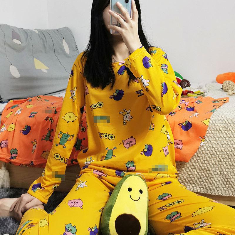 Niedliches Cartoon Damen Pyjama-Set: Rundhalsausschnitt, lange Ärmel, lange Hose – Bequem, vielseitig, perfekt für zu Hause oder draußen im Herbst und Winter