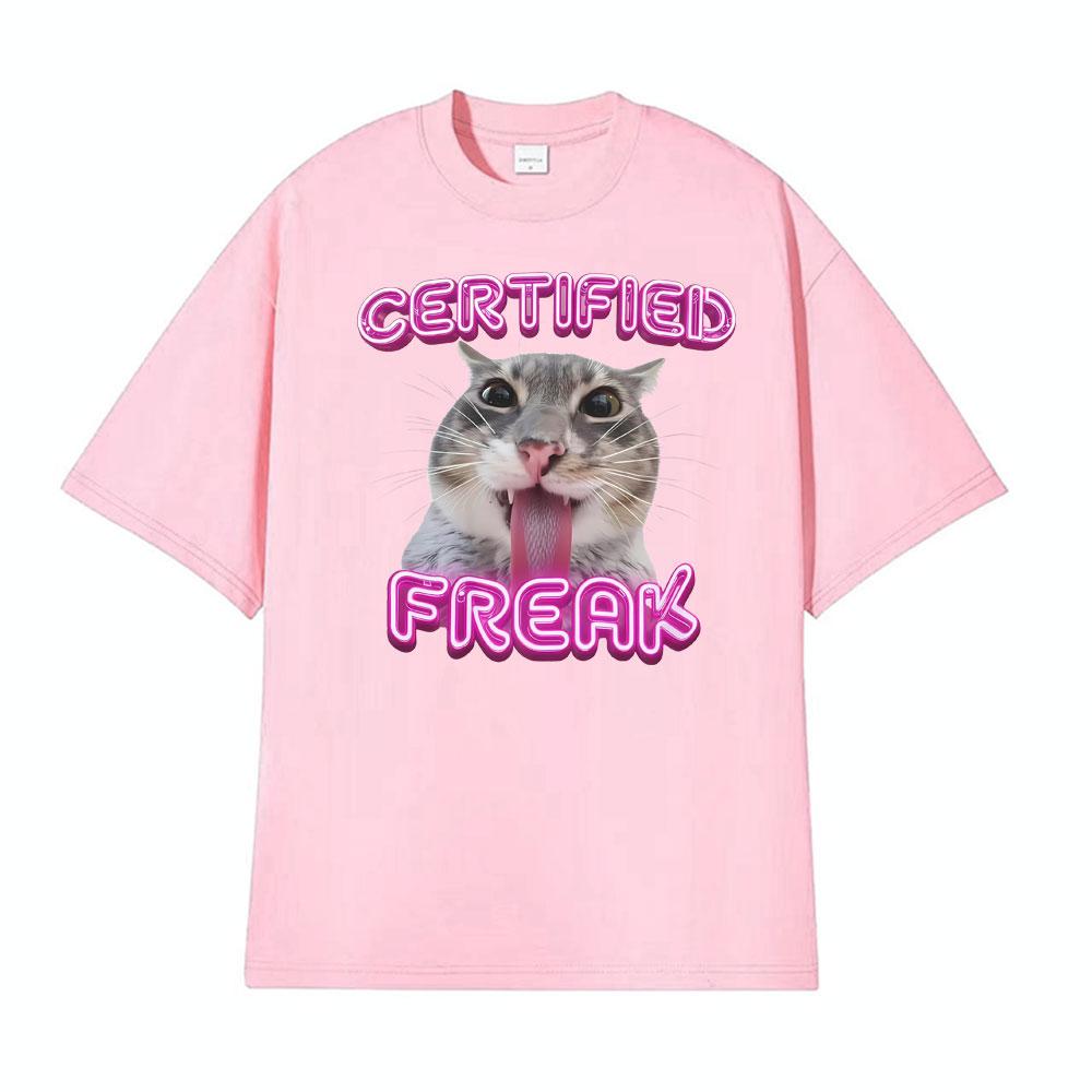 Certified Freak Cat Funny T Shirts for Men Women Loose Oversized Tshirts Unisex Vintage High Street Fashion Cotton T Shirt Tops