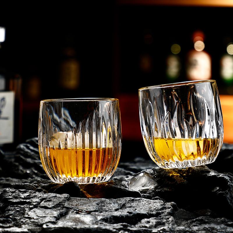 260ml Creative Whiskey Glass Exquisite Glassware Flame Vertical Pattern Wine Glass Bar Cocktail Glass Latte Coffee Mug Drinkware