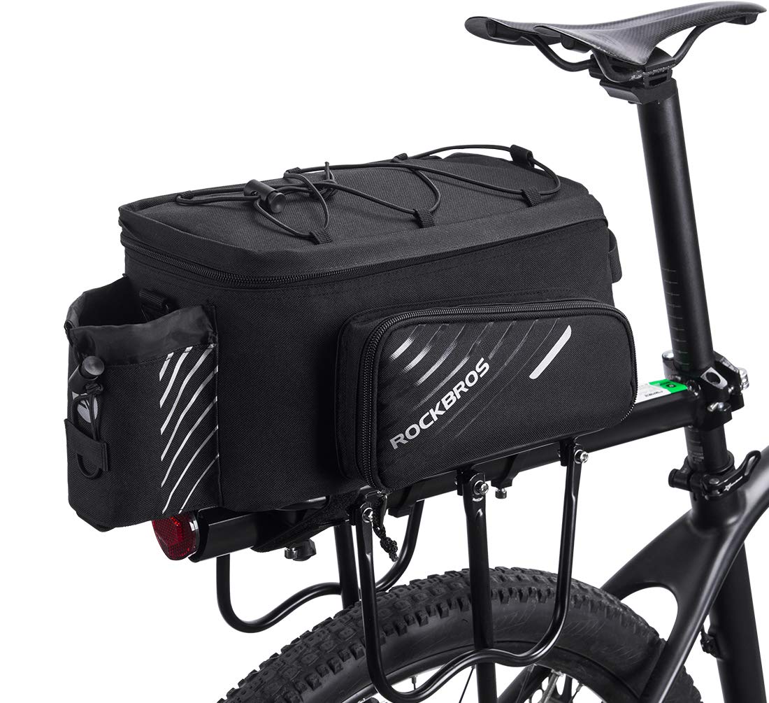 ROCKBROS Bicycle Rear Bag Pannier Bag, Large Capacity 9-12L Expandable Saddle Bag, Luggage Rack, Waterproof Cover, Water-Repellent, Adjustable Divider