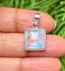 925 Sterling Silver Natural Rainbow Moonstone Moon Pendant, Good Fire, Dainty Jewelry, Unique Statement Jewelry, Christmas Gift, Square