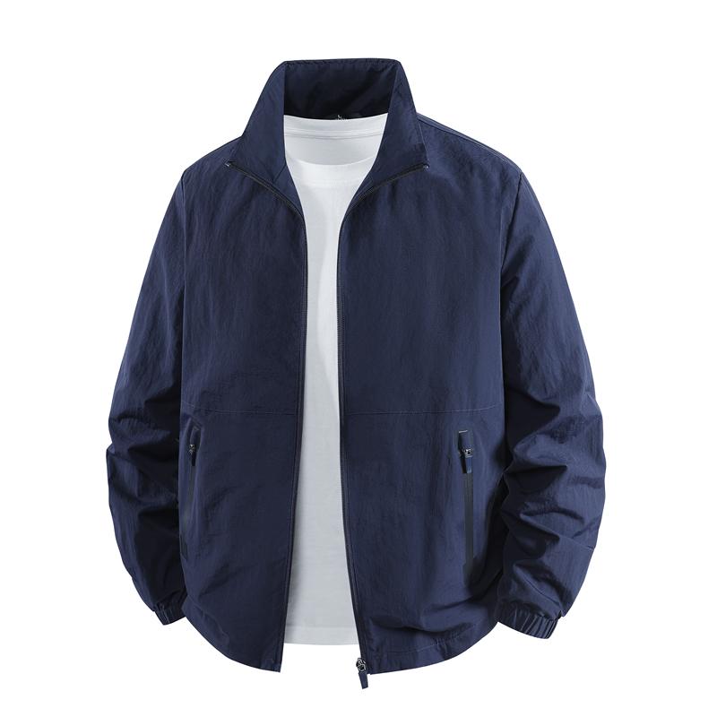 Large Size Men's High Quality Outdoor Sports Jacket Stand Collar Coat Casual Jacket Solid Color