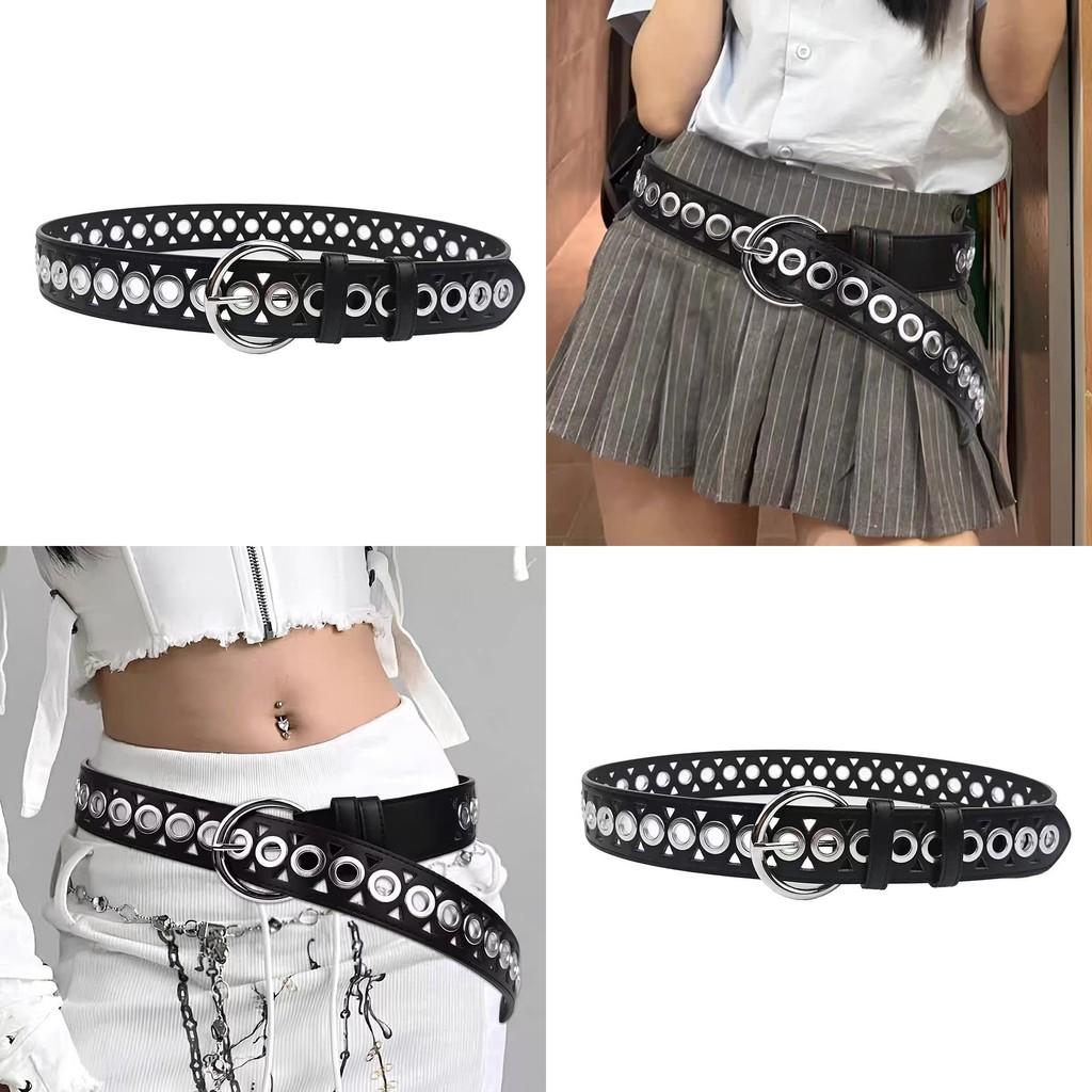 Style Double Row Buckle Belt For Denim Jeans With Metal Eyelet Closure