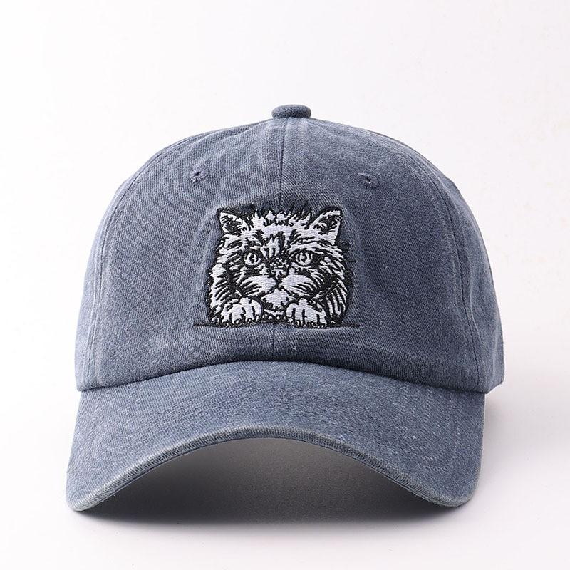 Embroidered Cat Baseball Cap Cotton Soft Vintage Sun Hat Women Men
