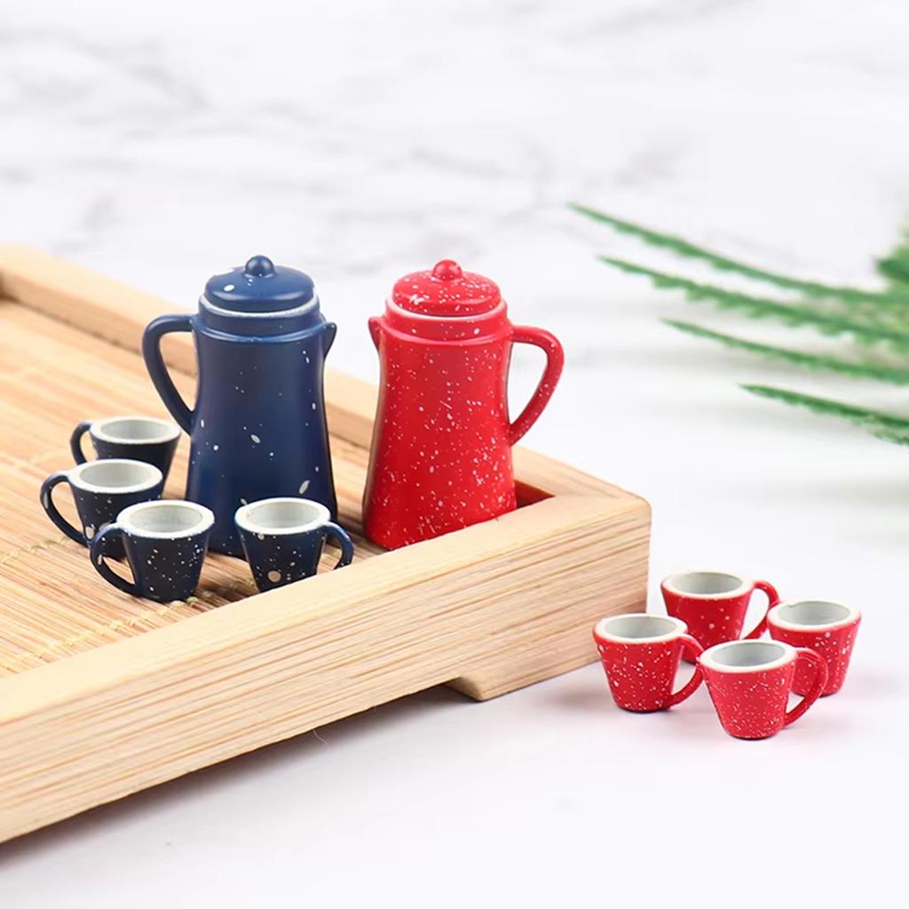 5Piece/Set Miniature Kettle And Cups For Dollhouses Decoration And Creative Dollhouses Landscaping Accessory