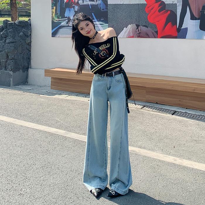 

Теннисные джинсы для женщин с высокой талией Свободные узкие брюки широкого покроя для женщин на весну и лето Свисающие узкие брюки в пол с высокой талией XL