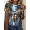 Fashion Women's Crew Neck Short Sleeve 3D Animal Color Printing Animal Short Sleeve Crew Neck T-Shirt