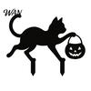 Durable Metal Yard Inserts Halloween Black Cat Stakes, Garden Stake with Pumpkin Lantern and Waterproof Statues Witch Broom, Outdoor Lawn Art