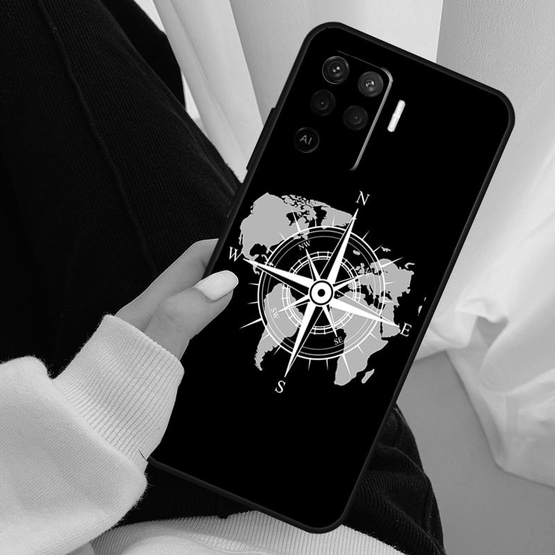 World Map Compass Nautical Case For Oppo A54 A74 A94 A18 A57 A17 A77 A38 A58 A78 A98 A80 A60 A40 A96 A76 A16 A15 A5 Pro