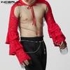 INCERUN Men Lace Up See Through Lace Crop Tops Club Party Mesh Short T-shirts