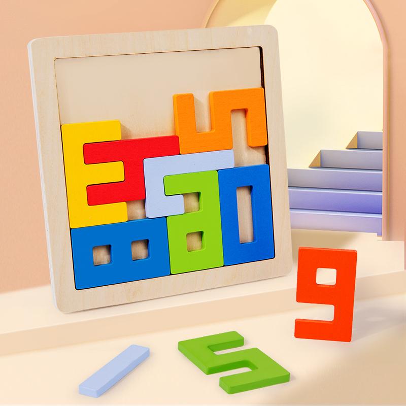 Barevné 3D puzzle dřevěné tangram matematické hračky kostka hra děti předškolní fantazie tvary číslice vzdělávací hračka pro děti