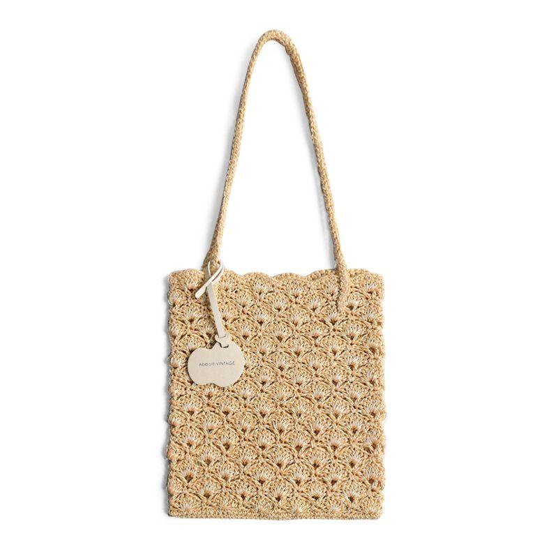 

Abbottvintage [Shell Bag] Niche Handmade Crocheting Dopamine Woven Bag Portable Shoulder Bag for Women Daisy Yellow/In Stock