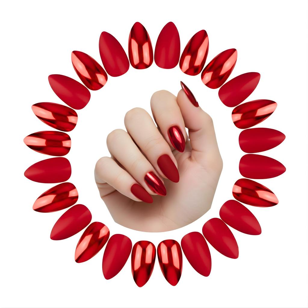 Heaven Press 24-Piece Almond Shape Press-On Nails Matte & Shiny Finish Self-Adhesive & Glue Included Fake Nail Extension Kit No Salon Visit Needed