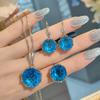 Italian Retro Gilt Imitation Natural Citrine Ring Pendant Stud Earrings Set Two-Color Gold Sea Blue Colored Treasure Necklace Women