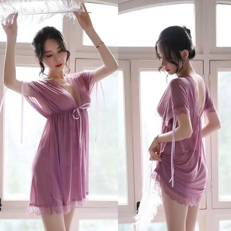 Plus Size Erotic Lace Pajamas: Sheer Two-Piece Nightdress Set
