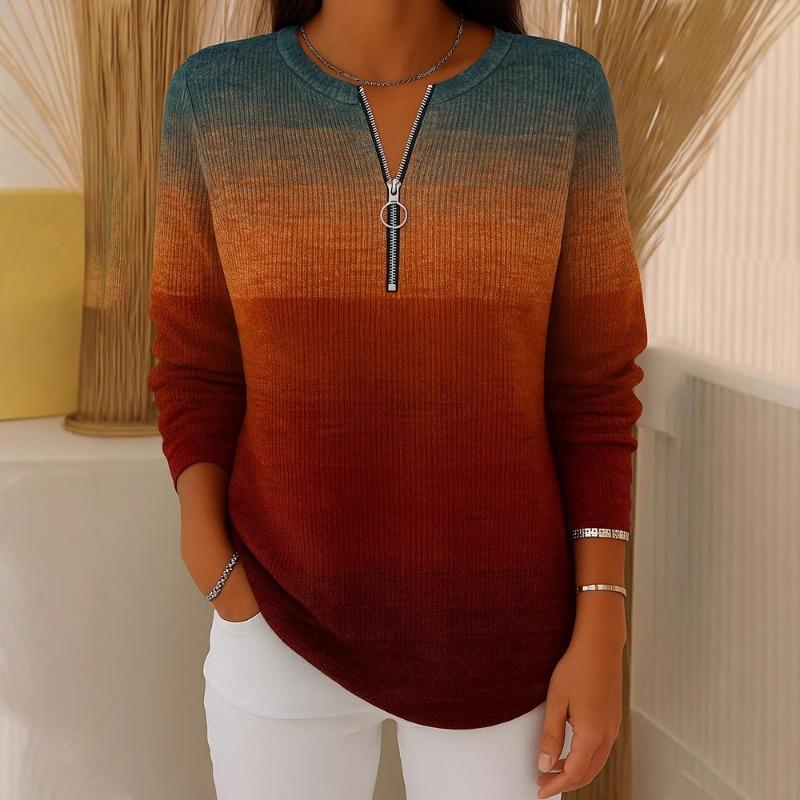 Women s Gradient Half-Zip Long Sleeve Knit Top S красный
